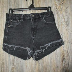 Zara Trafaluc Denim Wear Size 2 02 Black Shorts Torn Ripped Waist Msres 24.5